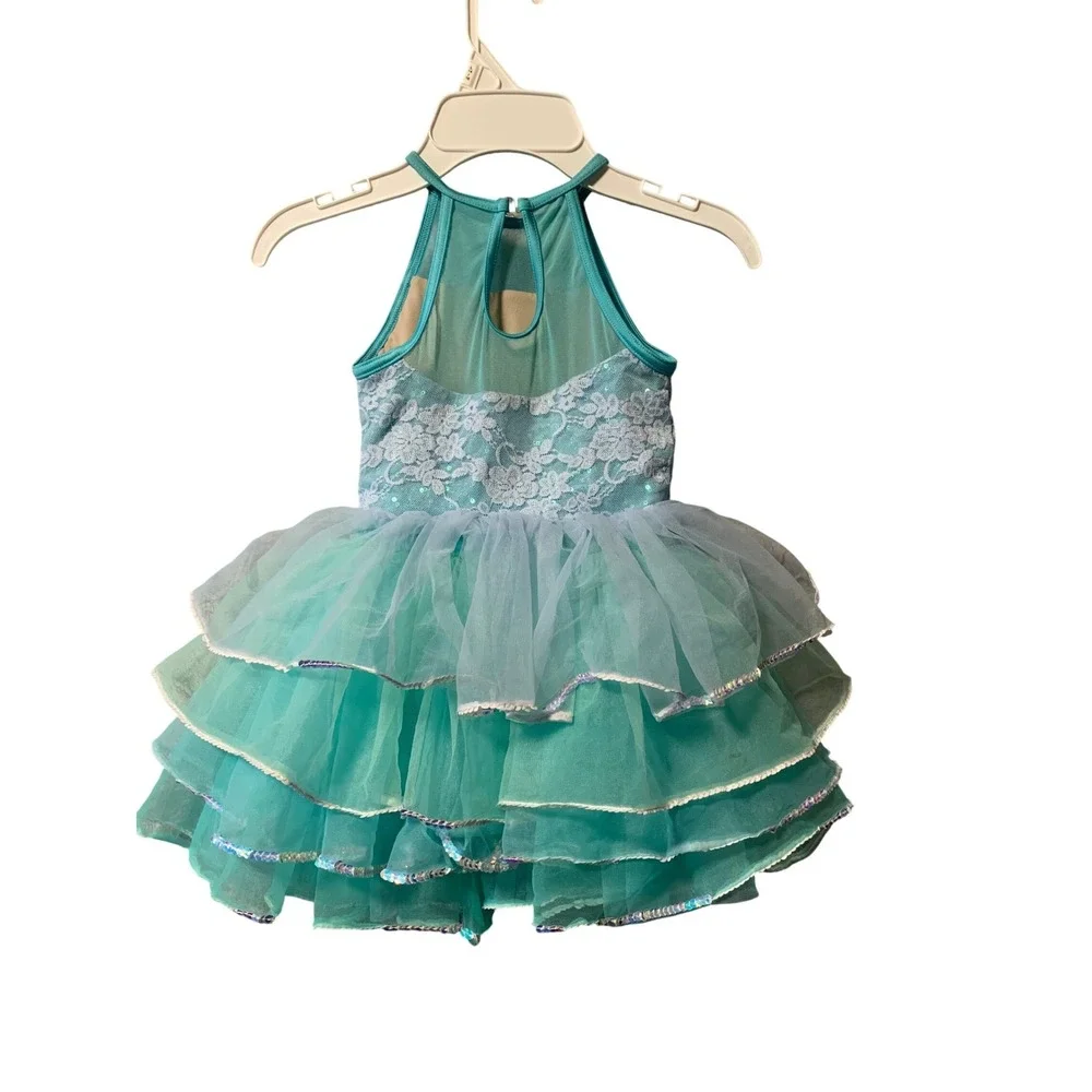 Weissman Kids Turquoise Aqua Lace Sequin Tutu Dance Costume Dress 13493 Size SC